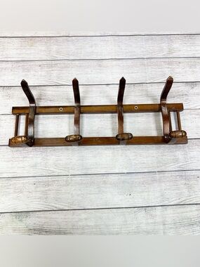 Vintage Bentwood 4 Hook Wall Mount Hat Coat Jacket Scarf Rack Thonet Style Brown